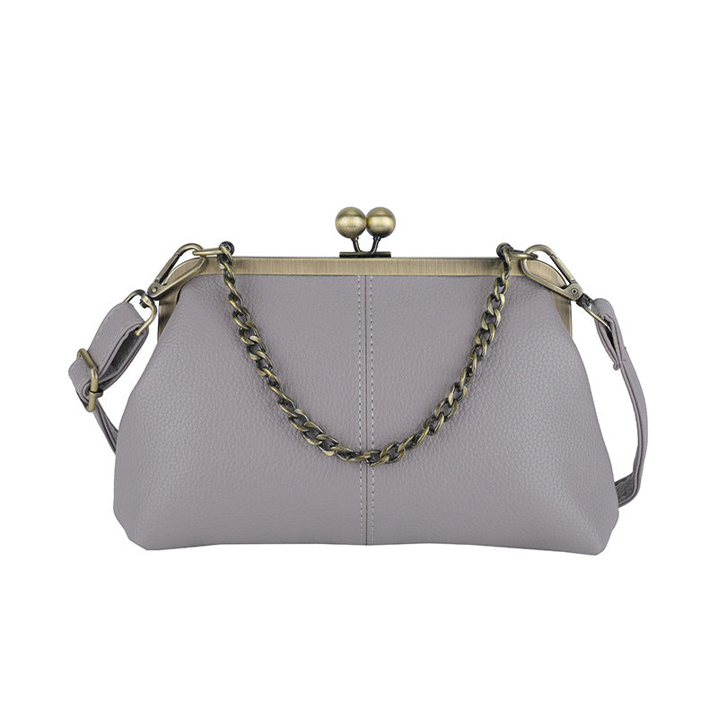 Light Purple Retro Women's Shell Handbag - European Style Clip Lock Closure PU Clutch/Shoulder Bag with Chain Strap