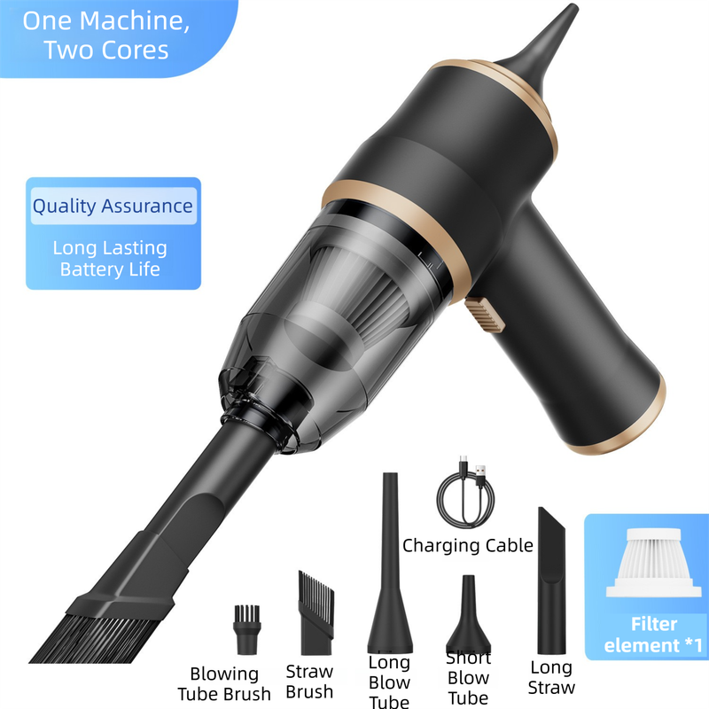 4-in1 Black Wireless Compact Handheld Car Vacuum Cleaner & Air Duster  with 5 Nozzles/Brushes- 15000 Pa Ultra-Powerful Blower/Suction Tool for Auto, Home & Office