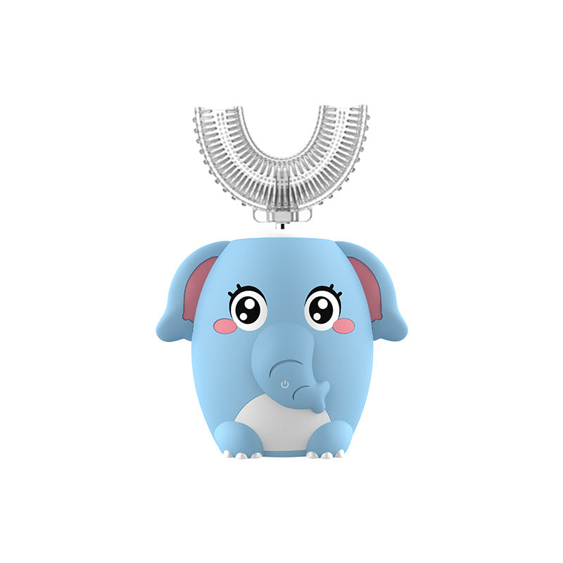 Blue Elephant 360° U-Shaped Electric Toothbrush Set for Children 7-14 Years Old - Silicone Soft Bristle Oral Cleaner with 6 Modes & 3 Medium Brush Heads