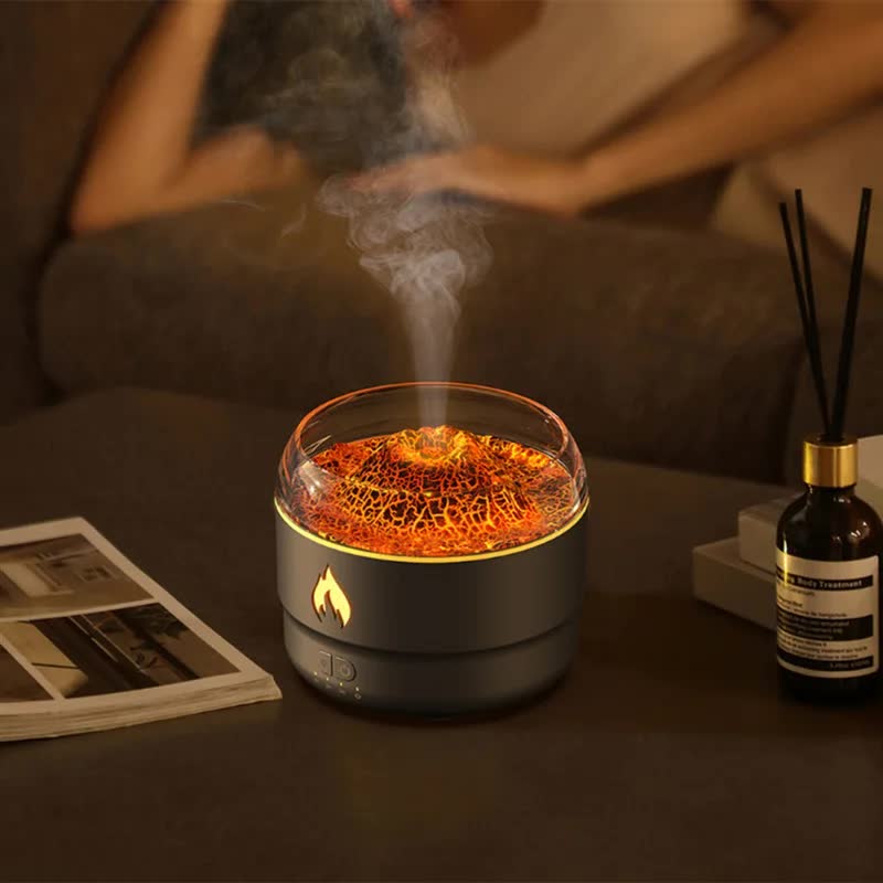 167 Black Simulation Volcano Diffuser & Humidifier - Smart Timer Ultrasonic Mister with Volcano Lava Crack Shell and Colorful Light