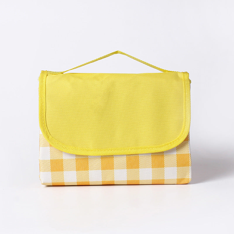 Yellow Plaid Foldable Waterproof & Moisture-Proof Picnic Blanket 150x100CM - 600D Three-Layer Composite Oxford Extra Large Mat for Beach & Camping