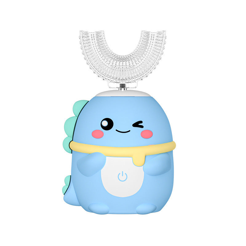 K18 Blue Raccoon 360° U-Shaped Electric Toothbrush Set for Children 7-14 Years Old - Silicone Soft Bristle Oral Cleaner with 6 Modes & 3 Medium Brush Heads