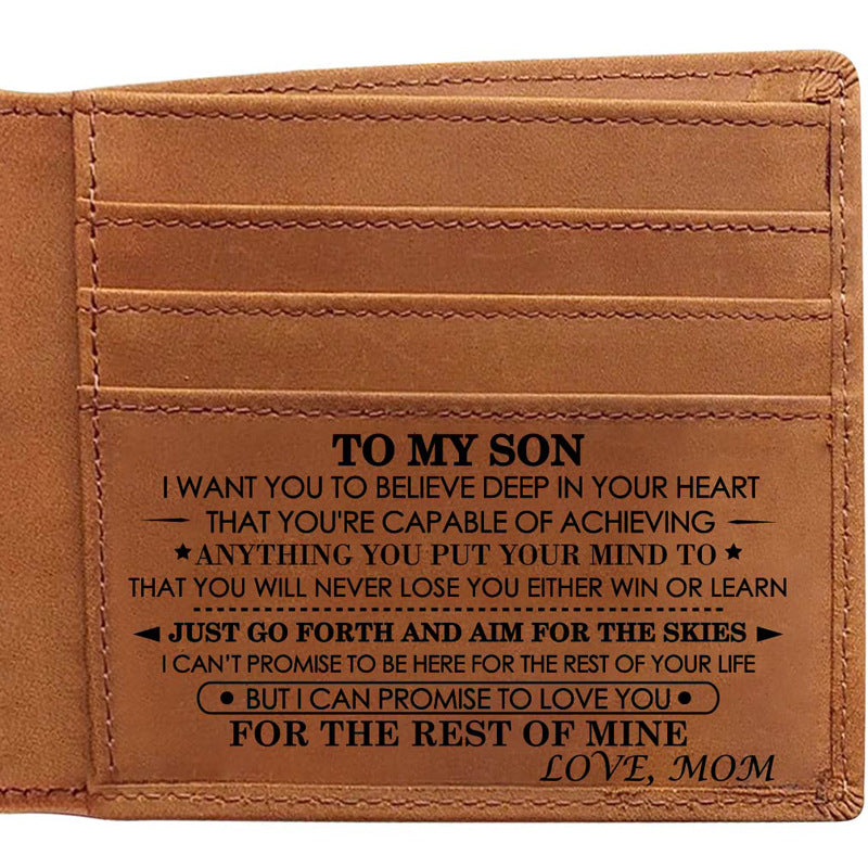 Style 2 Genuine Cowhide Leather Wallet - RFID Protection, VH2104 Mom to Son Gift with To My Son Embossed Message