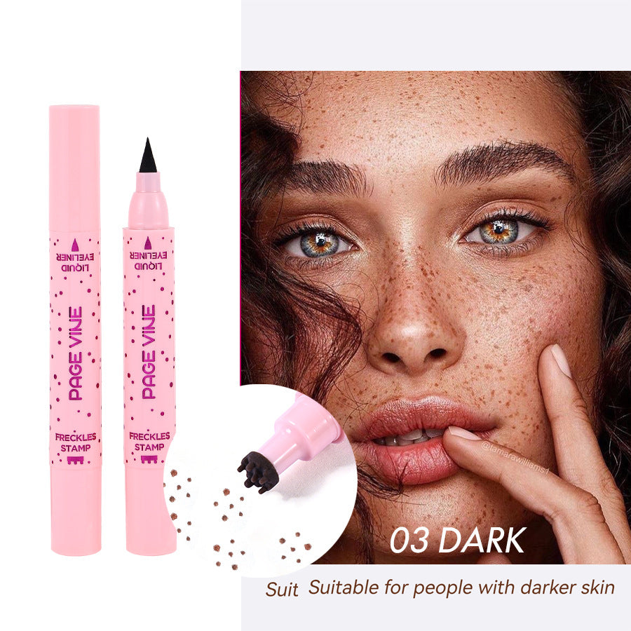 2-Pack #03 Dark 2-in-1 Double-Headed Freckle Pen & Eyeliner - Natural & Long-Lasting, Easy Coloring for Sun-Kissed Look