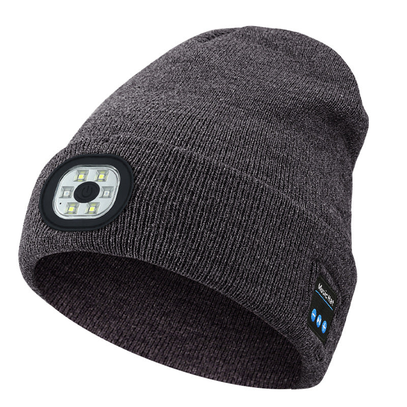 Dark Grey Removable LED Bluetooth Headphone Beanie - Washable Knit Hat with 3-Level LED Illumination & Stereo Sound, USB Rechargeable