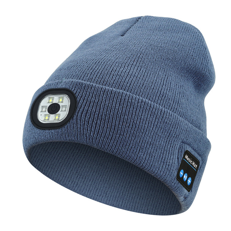 Light Blue Removable LED Bluetooth Headphone Beanie - Washable Knit Hat with 3-Level LED Illumination & Stereo Sound, USB Rechargeable
