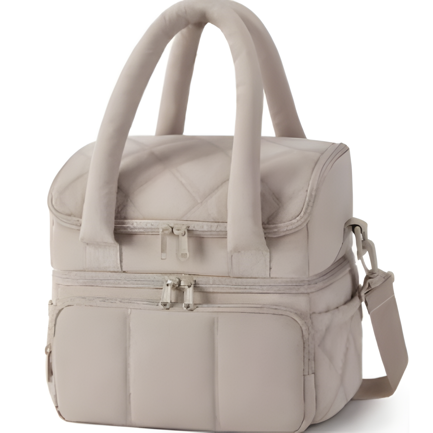 Camel Double-Layer Insulated Quilted Puffer Lunch Bag(10 x 7 x 10 inch) - Large Capacity Picnic Cooler Tote, Long-Lasting Hot/Cold Retention