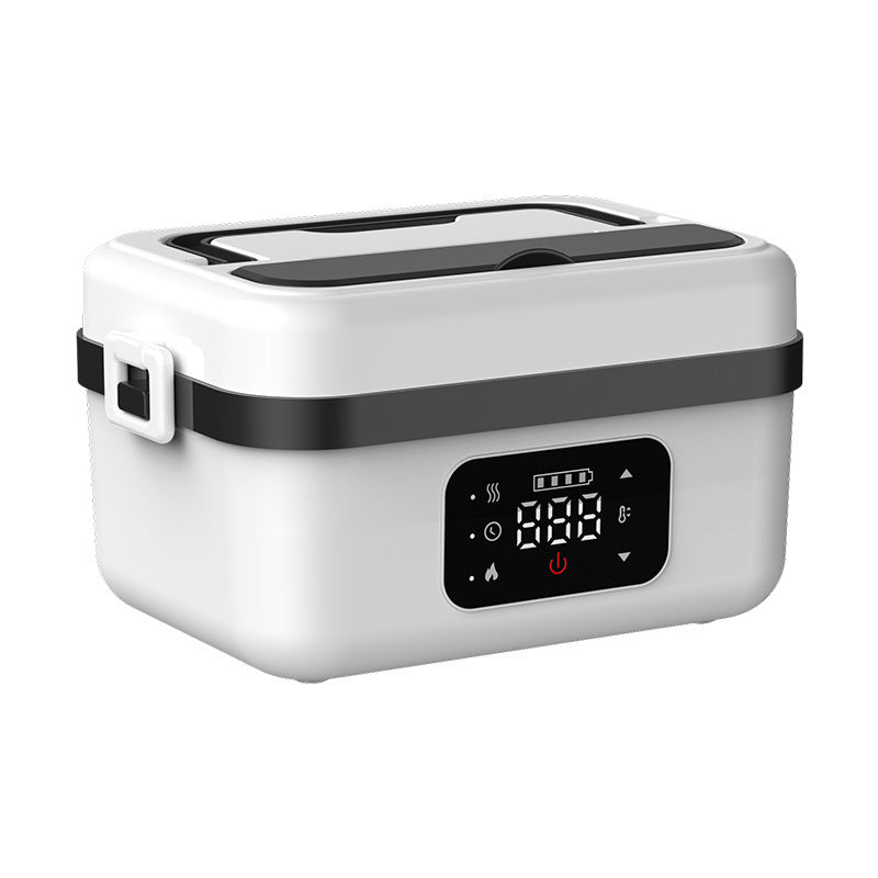 1L White Cordless Waterless Heated Lunch Box - Portable 304 Stainless Steel Bento Box for Picnic Students Office Workers, Timed Insulation & USB Rechargeable