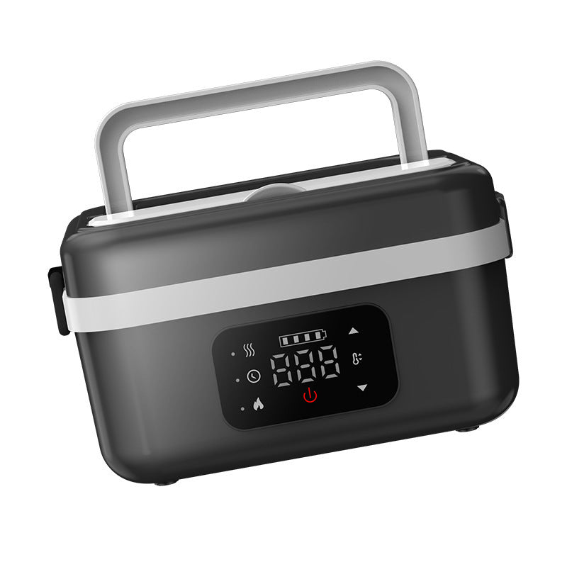 1L Black Cordless Waterless Heated Lunch Box - Portable 304 Stainless Steel Bento Box for Picnic Students Office Workers, Timed Insulation & USB Rechargeable