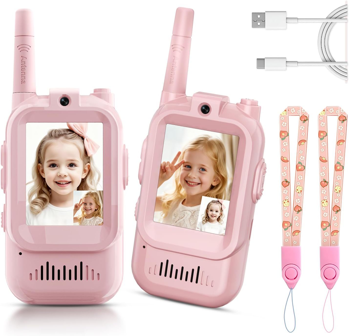 2-Pack Mini Wireless Video Intercom Set for Children(Pink) - Educational and Interactive Dual-Frequency Walkie Talkie Toy for Playtime