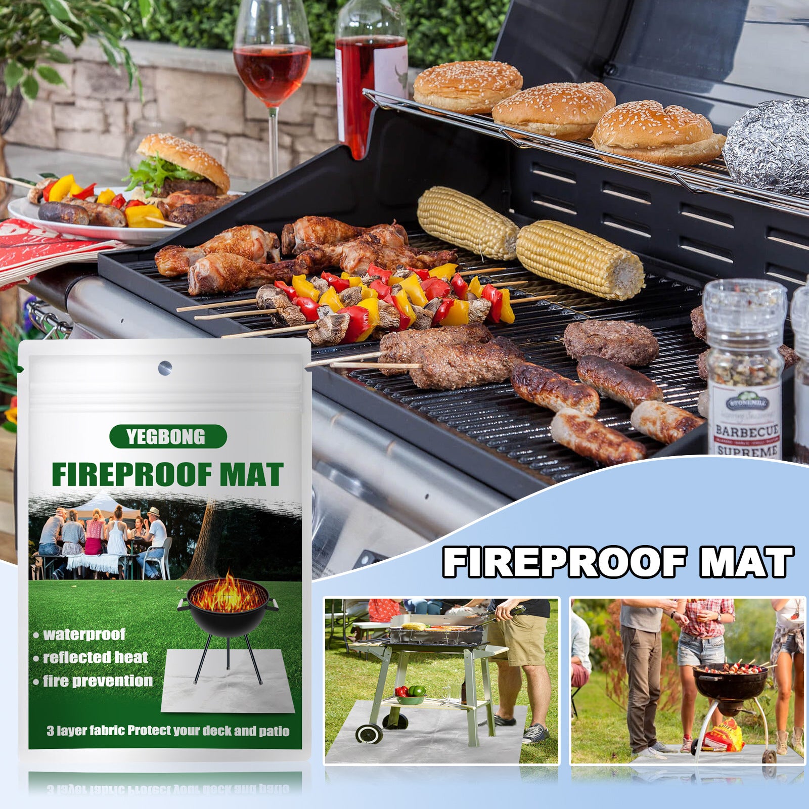 80x100 CM Outdoor Fire Pit Mat and Grill Pad - Up to 500°C Resistant Square Deck Protector for Barbecues, Fire Pits & Smokers