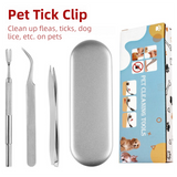 Stainless Steel Pet Tick Remover Tool Kit - Professional Fork, Double-Head Clip, and Curved Tweezers for Dogs and Cats