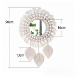 M0404 Bohemian Macrame Wall Hanging Mirror with Hand-Woven Petal Accents - Artistic Round Fringe Mirror for Home Decor