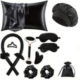 12-Piece Heatless Hair Curler Set for Damage-Free Curls & Comfortable Sleep - Soft Sponge Sleep-In Rollers for DIY Styling (Black)