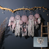 5-Piece Bohemian Handmade Dreamcatcher Wall Hanging Set (Pink) - Nordic Style Feather Room Decor with Premium Gift Box