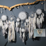 5-Piece Bohemian Handmade Dreamcatcher Wall Hanging Set (Grey) - Nordic Style Feather Room Decor with Premium Gift Box