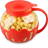 2.25QT Red Borosilicate Glass Microwave Popcorn Popper - Healthy Chemical-Free Snack Maker - Dishwasher Safe & Wide Mouth Design