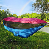 290 x 140CM Professional Nylon Hammock with Integrated Mosquito Net & Sunshade - 2-Person  Anti-Rollover Camping Swing with Heavy-Duty Installation Kit (Blue Pink)