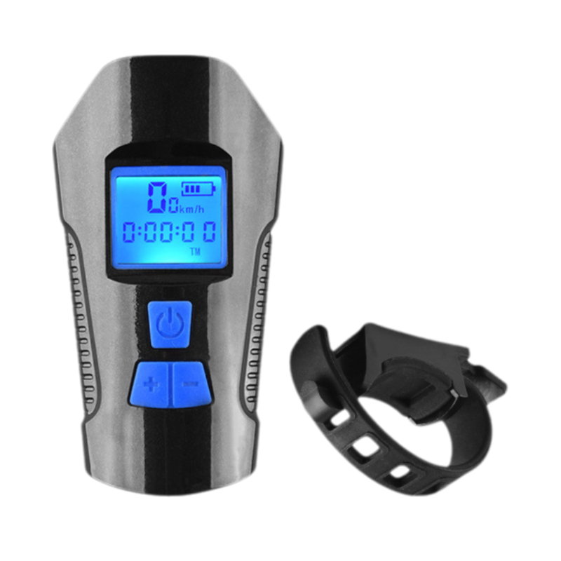 Blue Professional 3-in-1 Waterproof Bicycle Headlight with Integrated Speedometer & Horn - High-Lumen Night Riding Safety Lamp, USB Rechargeable Bike Computer