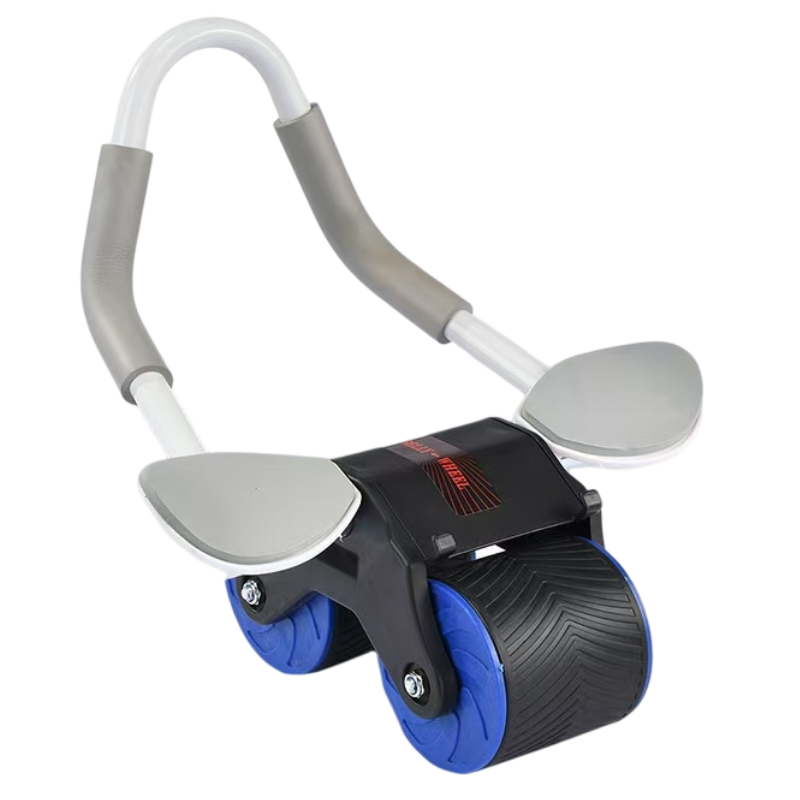 Blue Multifunctional Abdominal Roller with Automatic Rebound - Core Strength Trainer with Extra-Wide Double Wheels and Kneeling Mat for Home Gym