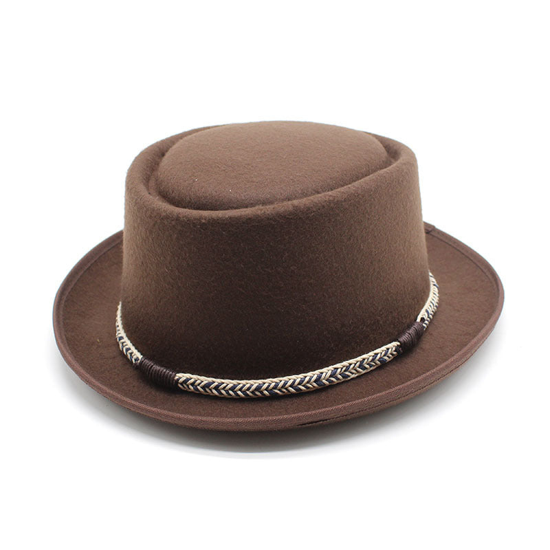 Coffee Brown Unisex Stylish Pure Woolen Short-Brimmed Fedora - Classic British Gentleman's Fedora with Curled Brim and Dimpled Top