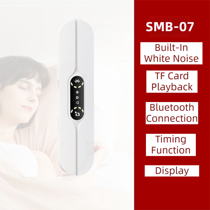 White SMB-07 Bone Conduction Under-Pillow Speaker -  Bluetooth 5.4 Ultra-Thin Sleep Aid Sound Bar with Dual Speaker Resonance & 36 Built-in White Noise Tracks
