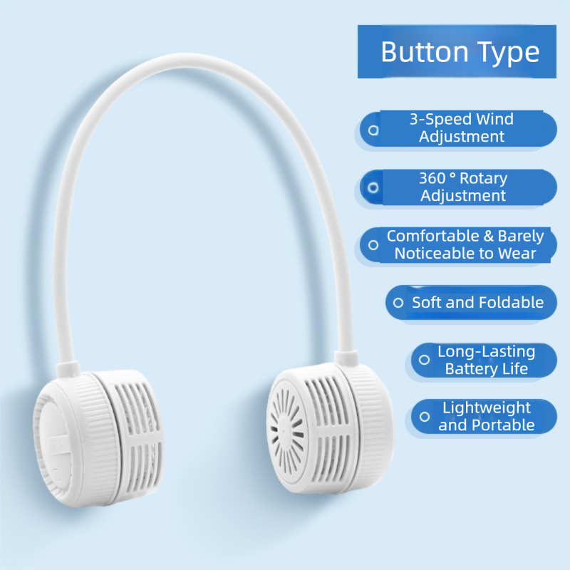 White Foldable Bladeless Neck Fan - Portable Turbine Fan with 3-Speed & 360° Flexible Silicone Hose for Travel, Office, and Outdoor Use