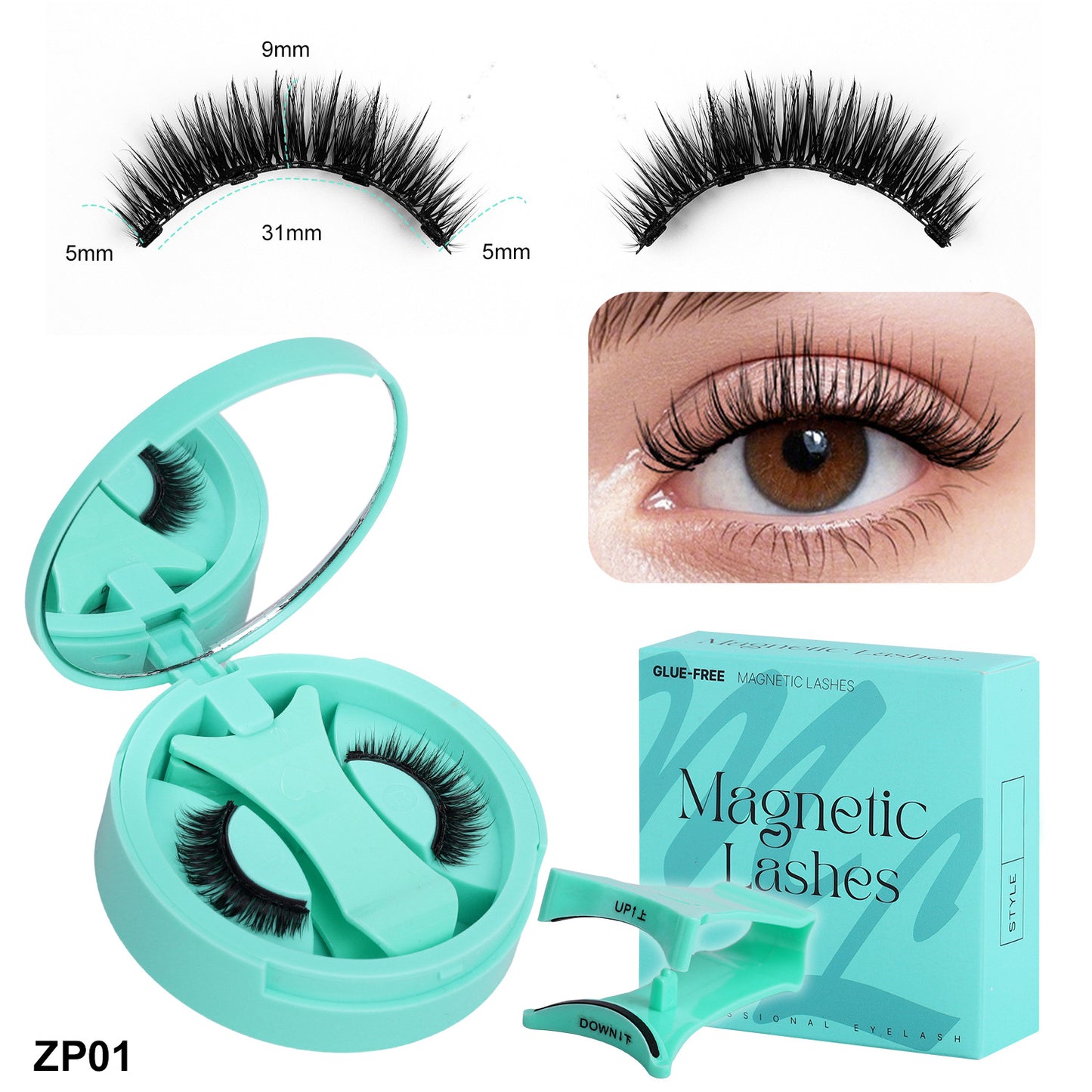 3-Set of 3D Magnetic Eyelash & Applicator (ZP01 4-Piece/Set) - Reusable, Glue-Free, Professional Makeup Tool, Alcohol-Free & Odorless