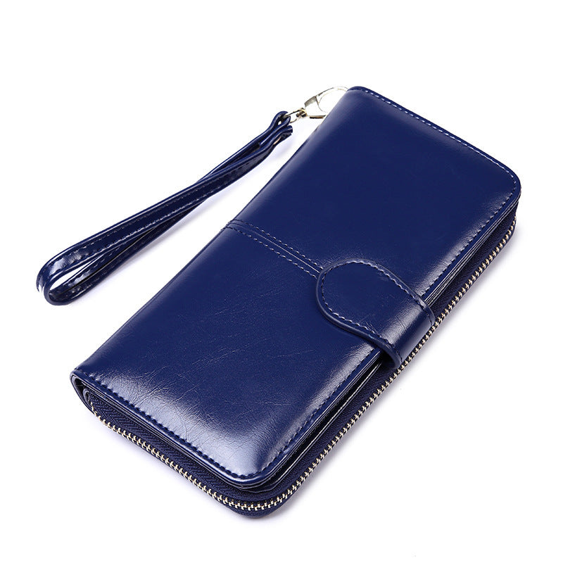 Dark Blue Women's Long Buckle Closure Wallet - PU Lether Large Capacity Multi-Slot Card Holder & Purse Combo wIth Wristband