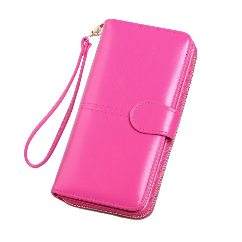 Rose Red Women's Long Buckle Closure Wallet - PU Lether Large Capacity Multi-Slot Card Holder & Purse Combo wIth Wristband