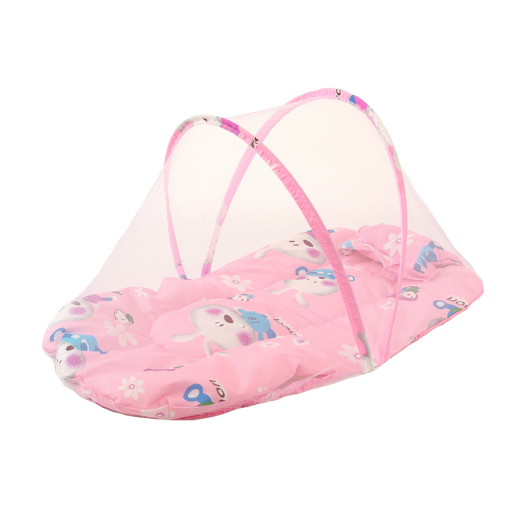 Pink Rabbit Portable 3-in-1 Mosquito Net Set with Soft Sleep Pad & Pillow - Foldable Pop-Up Travel Bassinet for Infants, Breathable Shield for Indoor & Outdoor Use