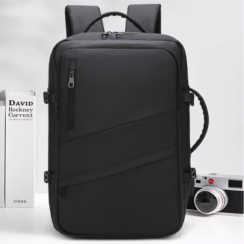 Black Premium Business Expandable Travel Backpack with External USB Charging - 20-35L Large-Capacity & Waterproof Commuter Daypack
