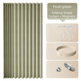 120 X 180 CM Fruit-Green Linen-Look Dust Drill-Free Pull-Curtain - Folding Doorless Closet Divider with Magnetic Closure & Hanging Rings