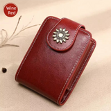 Wine-Red Sleek Compact PU Leather Flap-Top Lip Gloss Organizer with Built-in Mirror