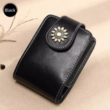Black Sleek Compact PU Leather Flap-Top Lip Gloss Organizer with Built-in Mirror