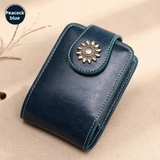 Peacock Blue Sleek Compact PU Leather Flap-Top Lip Gloss Organizer with Built-in Mirror