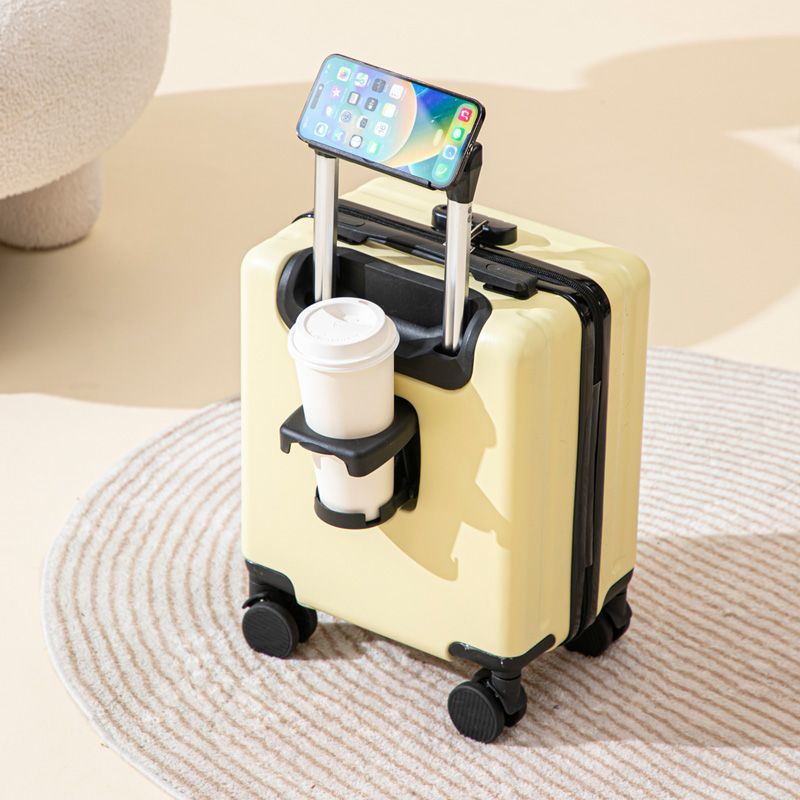 Yellow 14 Inch Lightweight Carry-on Luggage for heights over 1.6m - Underseat & Overhead Cabin Hardside Suitcase with Cup Holder & Phone Stand