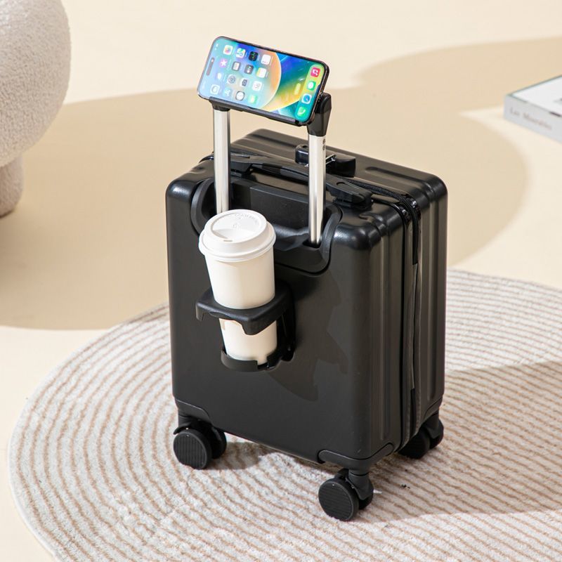 Black 16 Inch Lightweight Carry-on Luggage for heights under 1.6m - Underseat & Overhead Cabin Hardside Suitcase with Cup Holder & Phone Stand