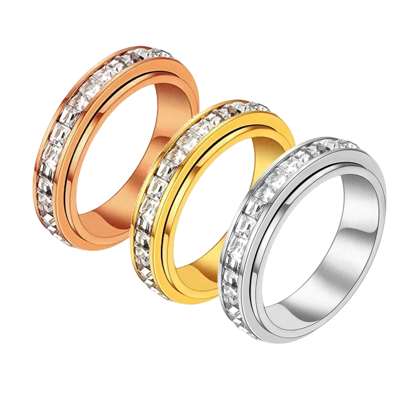 3-Piece Anxiety Spinner Meditation Bands Set - Full Zircon Inlaid Stainless Steel Rings for Stress Relief - US Size 6
