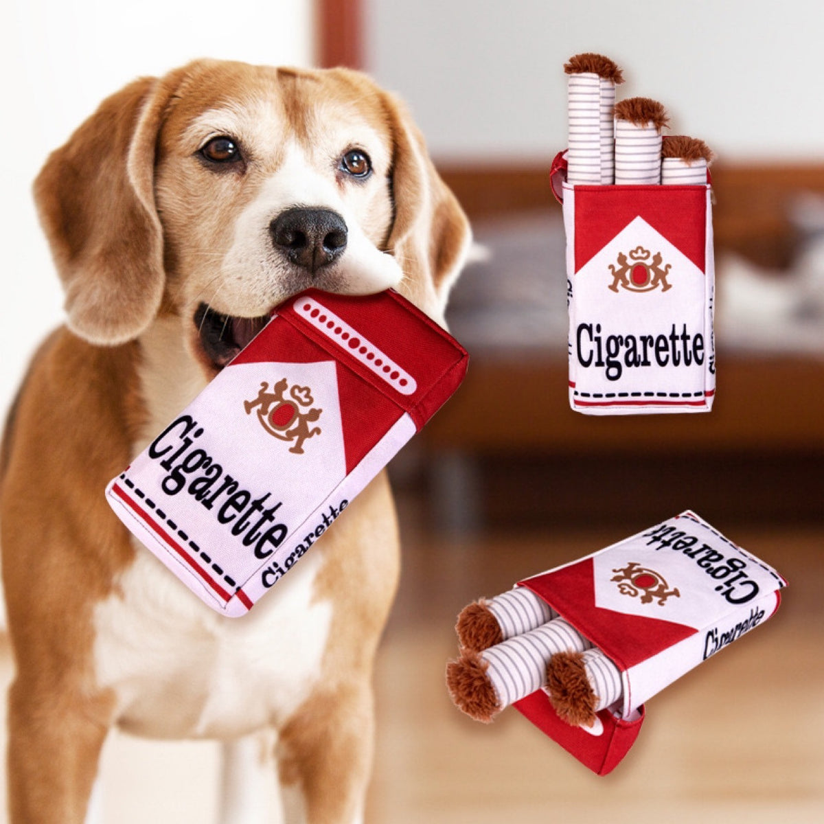 2-Pack Funny Cigarette Box Squeaky Dog Toy - Soft Plush Interactive Molar Toy, Crinkle & Squeak Boredom Breaker