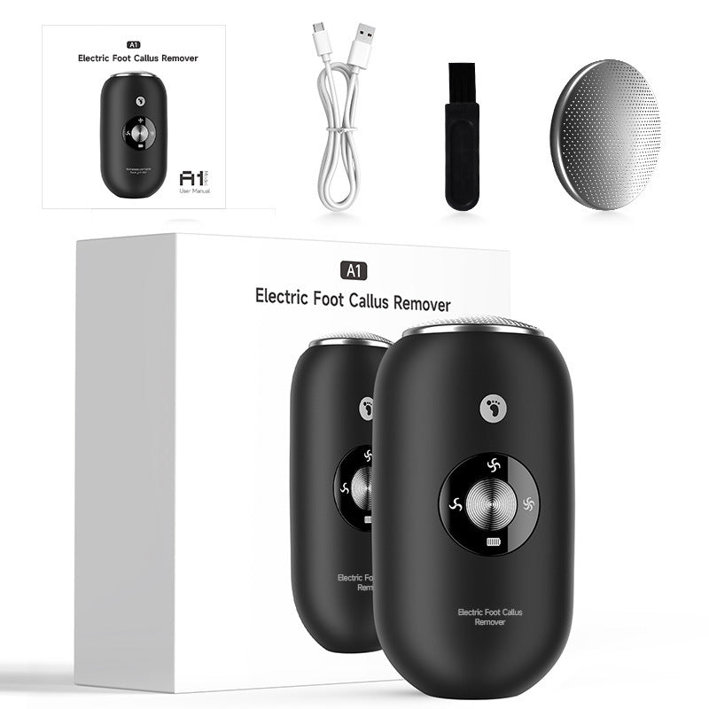 Black A1 Compact Electric Foot Dead Skin and Callus Remover - IPX6 Pedicure Tool with 3-Speed Mode & Dual 360°Rotating Stainless Steel Heads