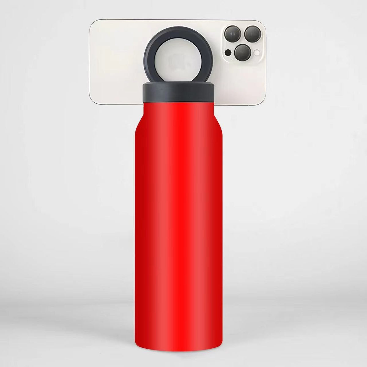 Red 24oz Stainless Steel Insulated Water Bottle With 90° Adjustable Vertical/Horizontal Magnetic Phone Holder - Ringo Style Magnetic Lid Sport Flask