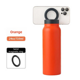 Orange 24oz Stainless Steel Insulated Water Bottle With 90° Adjustable Vertical/Horizontal Magnetic Phone Holder - Ringo Style Magnetic Lid Sport Flask