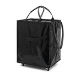 Black Portable Folding Shopping Trolley Bag(50x40x30CM) - Durable Woven Fabric, Reusable Grocery Bag with Wheels for Effortless Travel