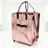 Rose-Gold Portable Folding Shopping Trolley Bag(50x40x30CM) - Durable Woven Fabric, Reusable Grocery Bag with Wheels for Effortless Travel