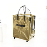 Gold Portable Folding Shopping Trolley Bag(50x40x30CM) - Durable Woven Fabric, Reusable Grocery Bag with Wheels for Effortless Travel