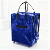 Blue Portable Folding Shopping Trolley Bag(50x40x30CM) - Durable Woven Fabric, Reusable Grocery Bag with Wheels for Effortless Travel