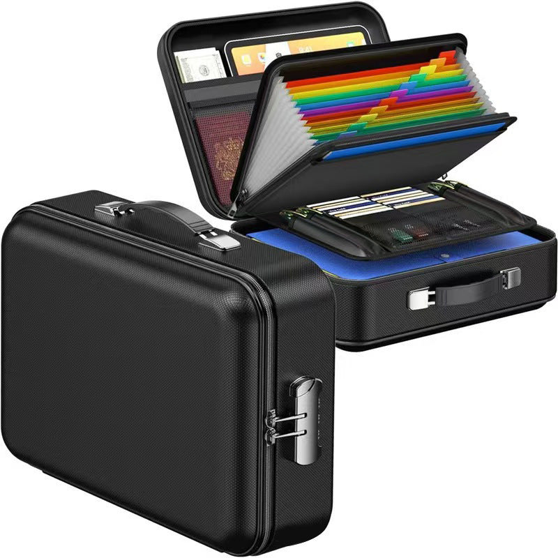 3-Layer Fireproof & Waterproof File Organizer Box(38x28x13CM) with Security Lock - EVA Muti-Functional Safety Briefcase for Certificates, Passports & Valuables