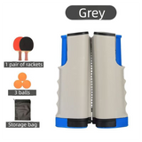 Grey Portable Table Tennis Set with 2 Paddles, 3 Balls and Carry Bag - 165cm Retractable Ping Pong Net & Post - Indoor/Outdoor Professional Training Kit