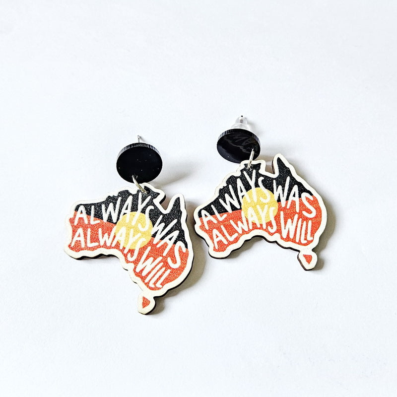 Wooden Australia Map Silhouette Earrings - Lightweight Geometric Ear Drops, Cultural Decor Gift(Style 3)